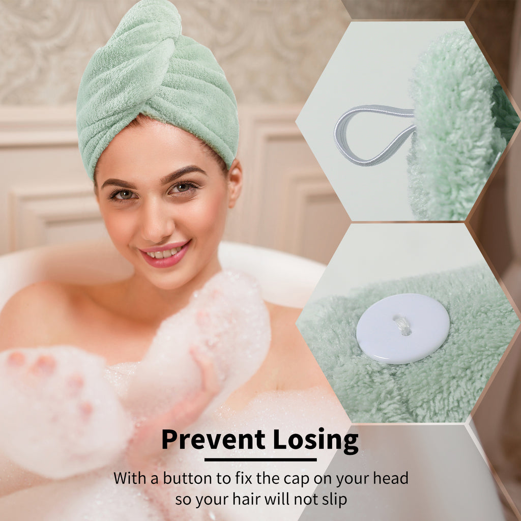 Gorro de microfibra para secar el cabello, paquete de 2