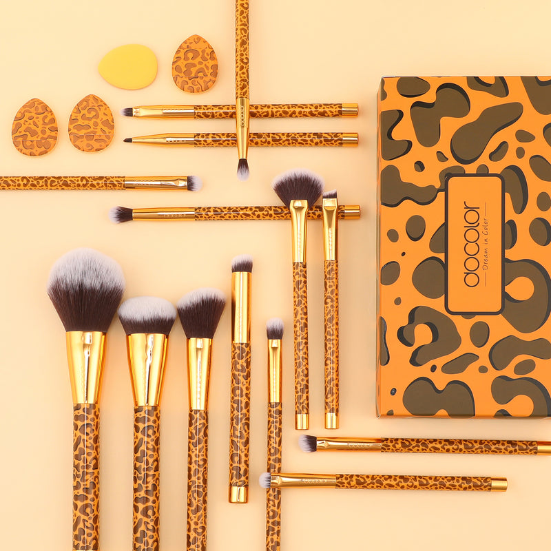 Juego de brochas de maquillaje Leopard -14 piezas