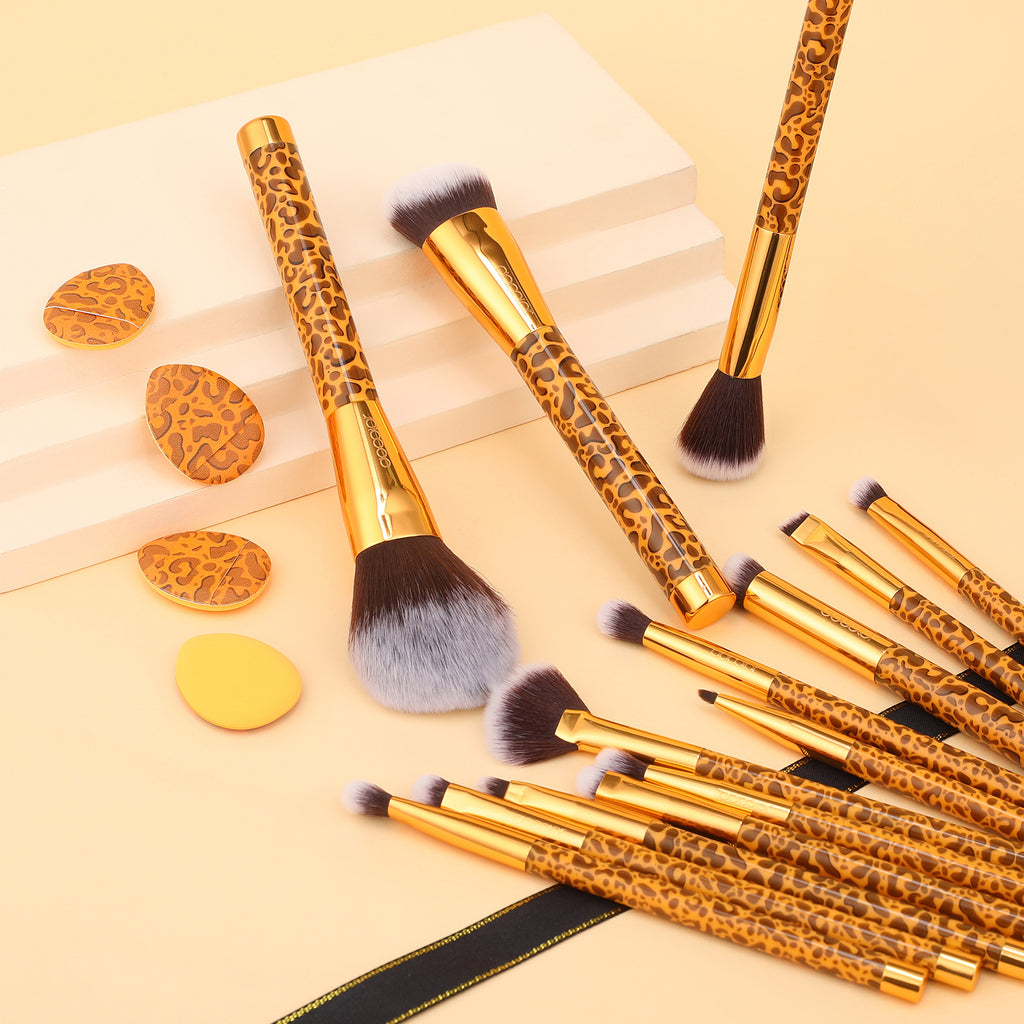 Juego de brochas de maquillaje Leopard -14 piezas