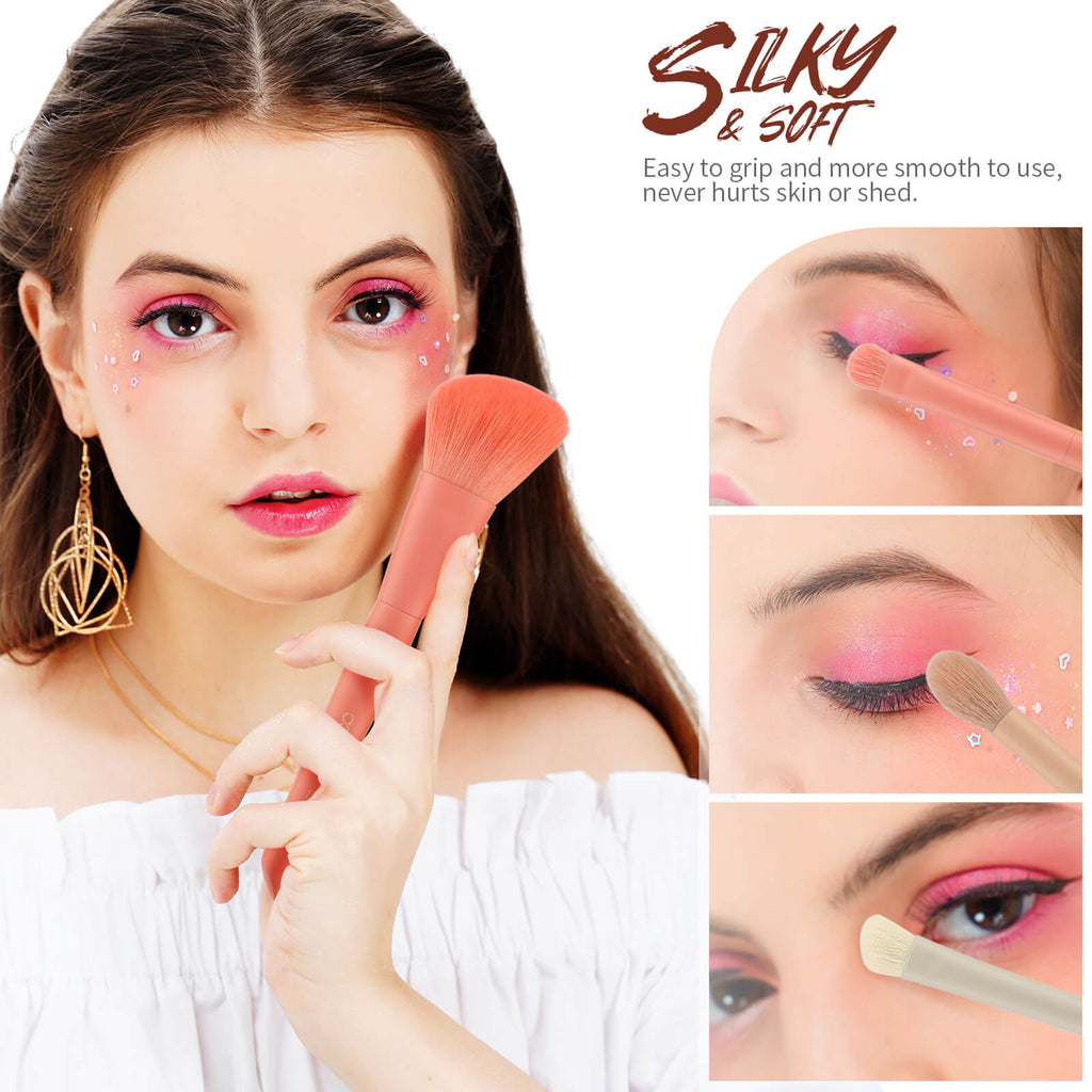 Este juego de brochas de maquillaje Docolor Morandi incluye 17 brochas, brocha para base, brocha kabuki, brocha para polvos, brochas para mezclar, brochas para sombras de ojos, brochas para cejas, esponjas de maquillaje, bolsa de maquillaje