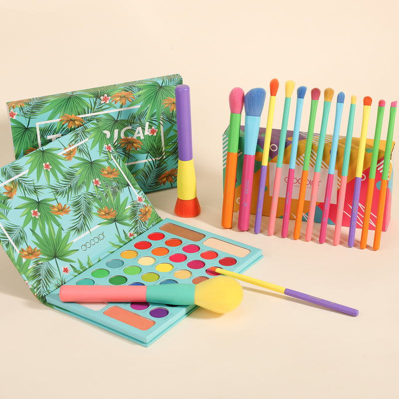 Juego de brochas Dream of Color de 15 piezas con paleta de 34 colores tropicales