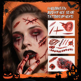 Kit de maquillaje de Halloween con 5 pinceles, paleta de sombras de ojos temática, esponjas de maquillaje y 3 tatuajes de cicatrices.