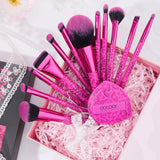 Set de 12 brochas de maquillaje Pink Leopard con 1 borla para polvos
