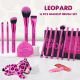 Set de 12 brochas de maquillaje Pink Leopard con 1 borla para polvos