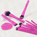 Set de 12 brochas de maquillaje Pink Leopard con 1 borla para polvos